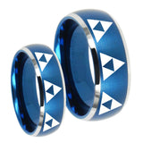His Hers Multiple Zelda Triforce Dome Brushed Blue 2 Tone Tungsten Mens Bands Ring Set