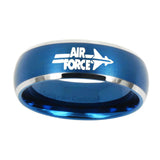 8mm-Brush-Blue-Dome-Air-Force-Tungsten-Carbide-2-Tone-Laser-Engraved-Ring