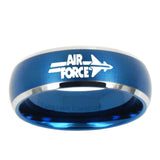 5, 8mm Brush Blue Dome Air Force Tungsten Carbide 2 Tone Laser Engraved Ring