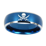 10mm-Skull-Pirate-Dome-Brushed-Blue-2-Tone-Tungsten-Carbide-Mens-Wedding-Ring