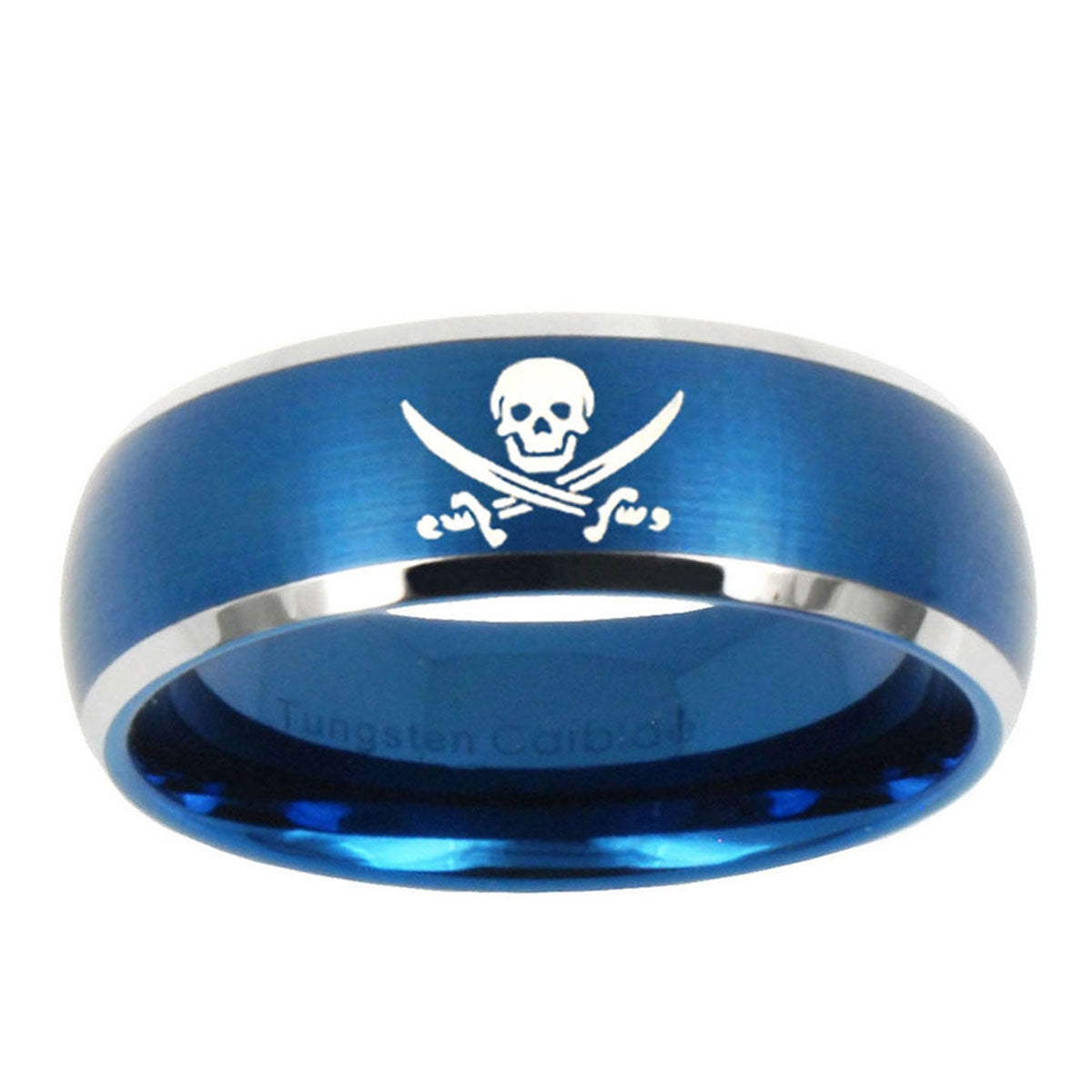 5MMSkull Pirate Dome Brushed Blue 2 Tone Tungsten Engagement Ring