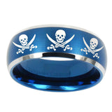 10mm-Multiple-Skull-Pirate-Dome-Brushed-Blue-2-Tone-Tungsten-Mens-Wedding-Band