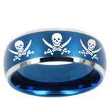 10mm Multiple Skull Pirate Dome Brushed Blue 2 Tone Tungsten Mens Wedding Band