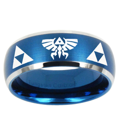 10mm Legend of Zelda Dome Brushed Blue 2 Tone Tungsten Men's Promise Rings