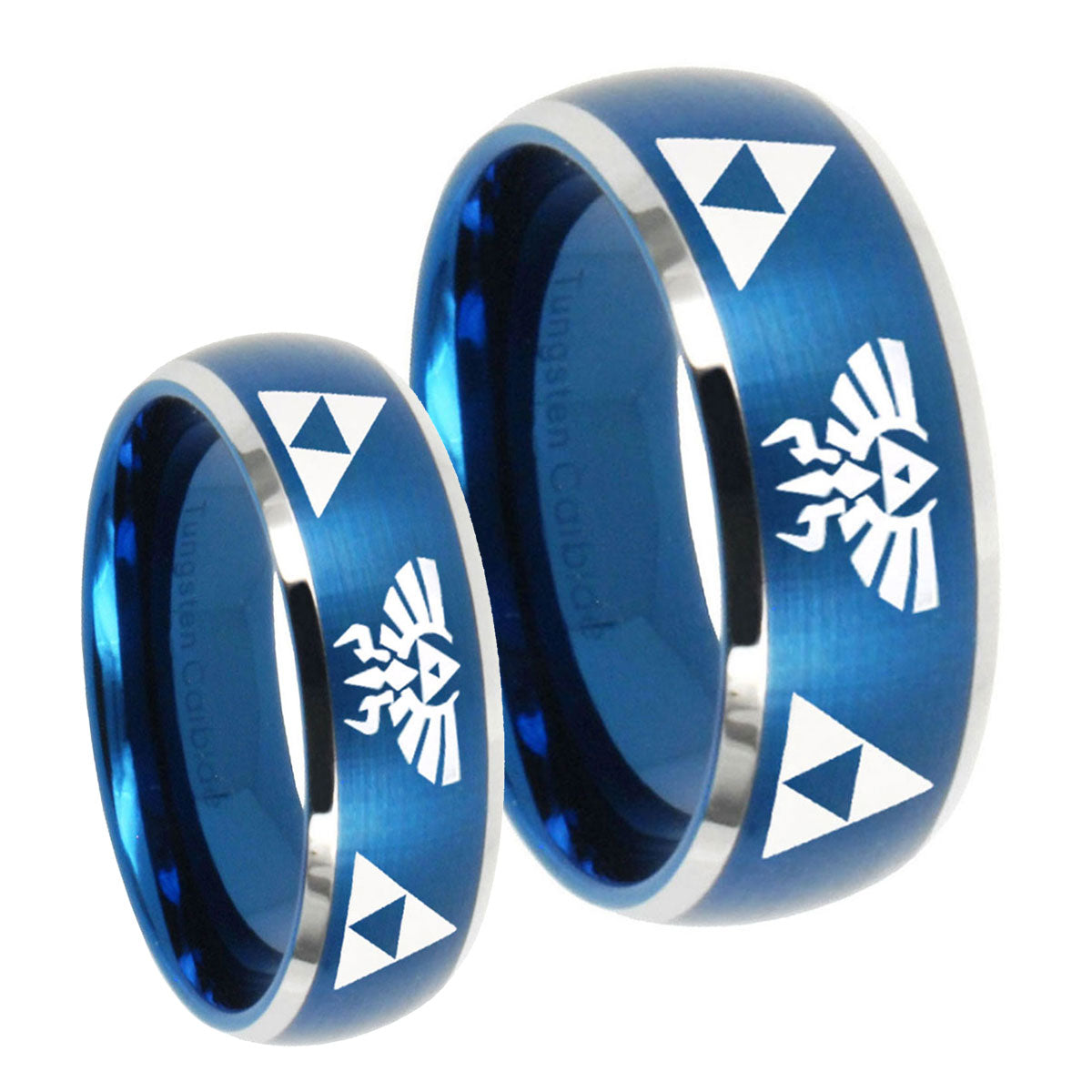 Legend of Zelda Dome Brushed Blue 2 Tone Tungsten Couple Band Set