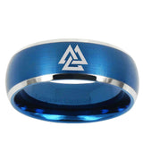 5, 8mm Viking Symbol Dome Matte Blue Tungsten Ring Men