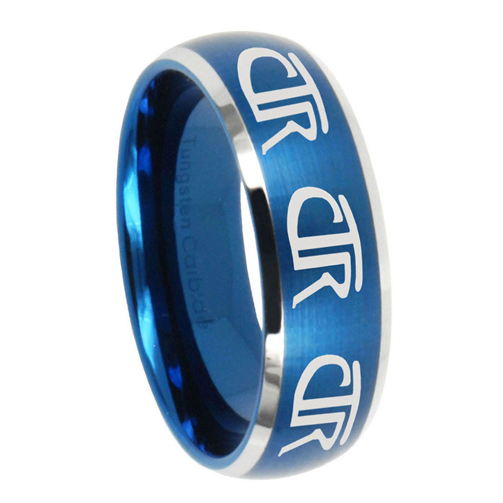 8MM Multiple CTR Dome Brushed Blue 2 Tone Tungsten Wedding Ring
