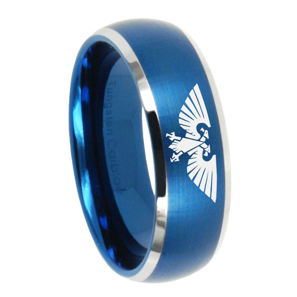 8MM Aquila Dome Brushed Blue 2 Tone Tungsten Wedding Bands Ring