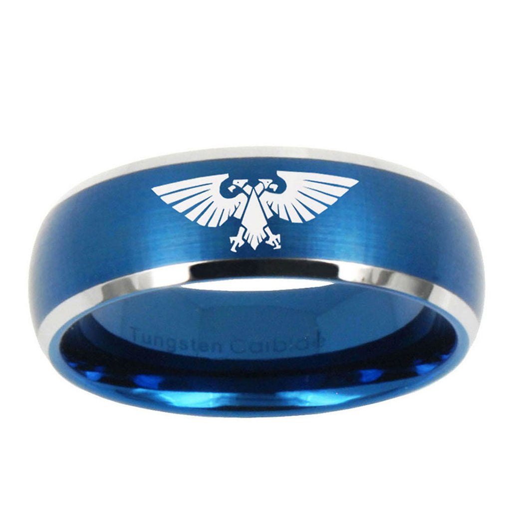 10mm Aquila Dome Brushed Blue 2 Tone Tungsten Carbide Mens Ring