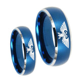 Bride and Groom Aquila Dome Brushed Blue 2 Tone Tungsten Anniversary Ring Set