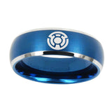 5, 8mm Yellow Lantern Dome Matte Blue Engraved Tungsten Rings