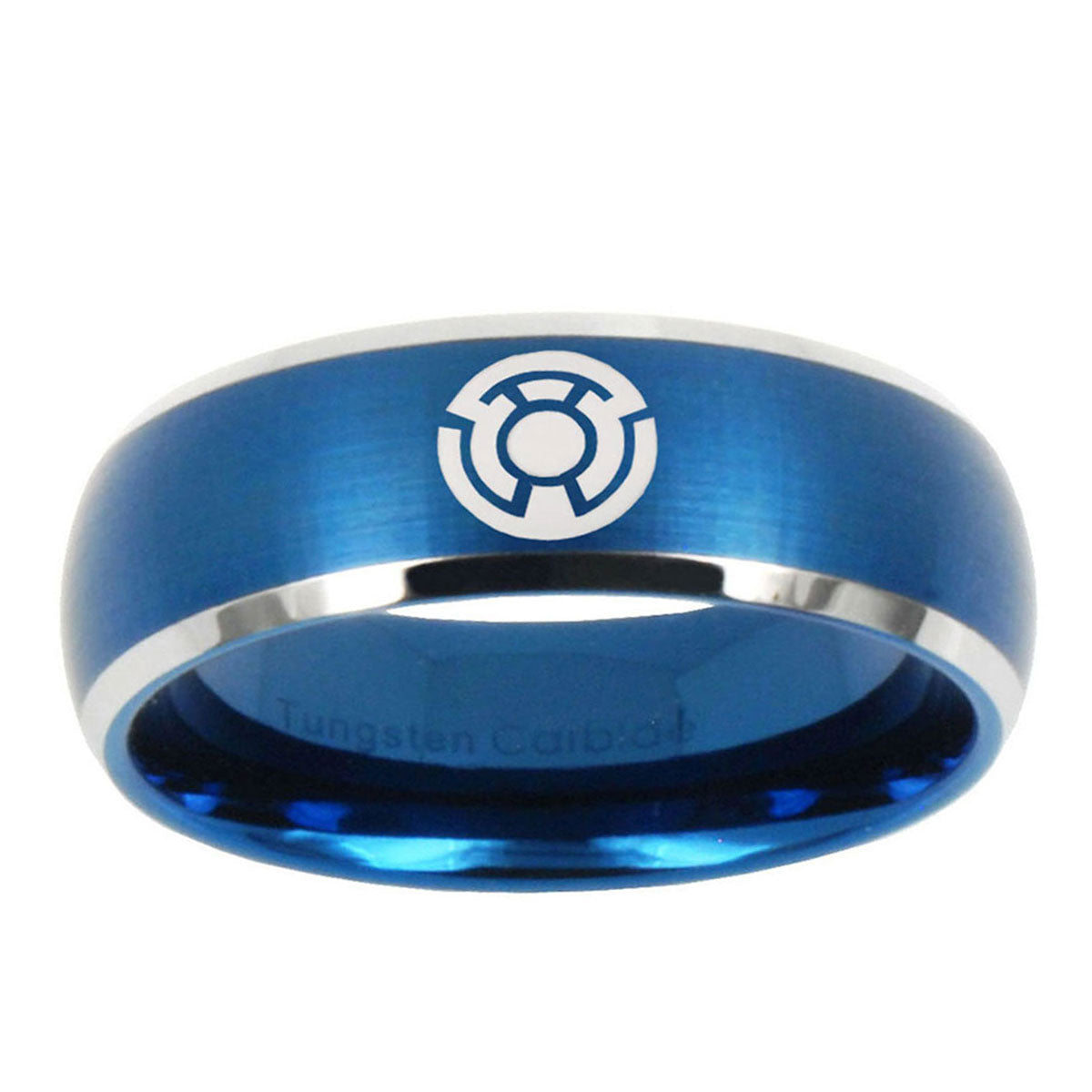 5MMYellow Lantern Dome Matte Blue Engraved Tungsten Rings