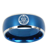 10mm U.S. Army Dome Brushed Blue 2 Tone Tungsten Mens Wedding Band
