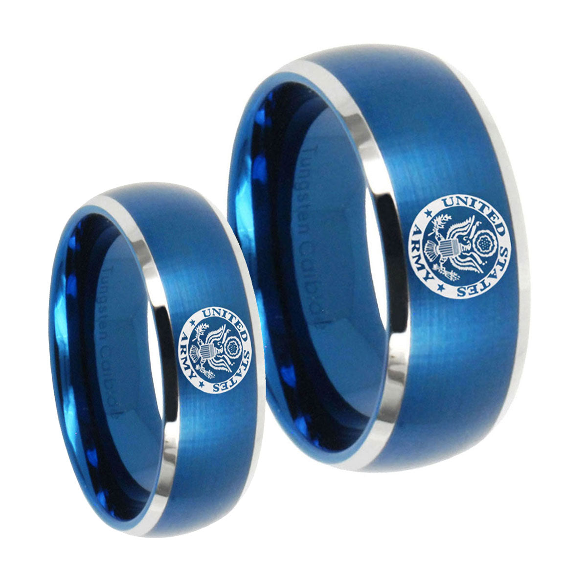 U.S. Army Dome Brushed Blue 2 Tone Tungsten Mens Band Set