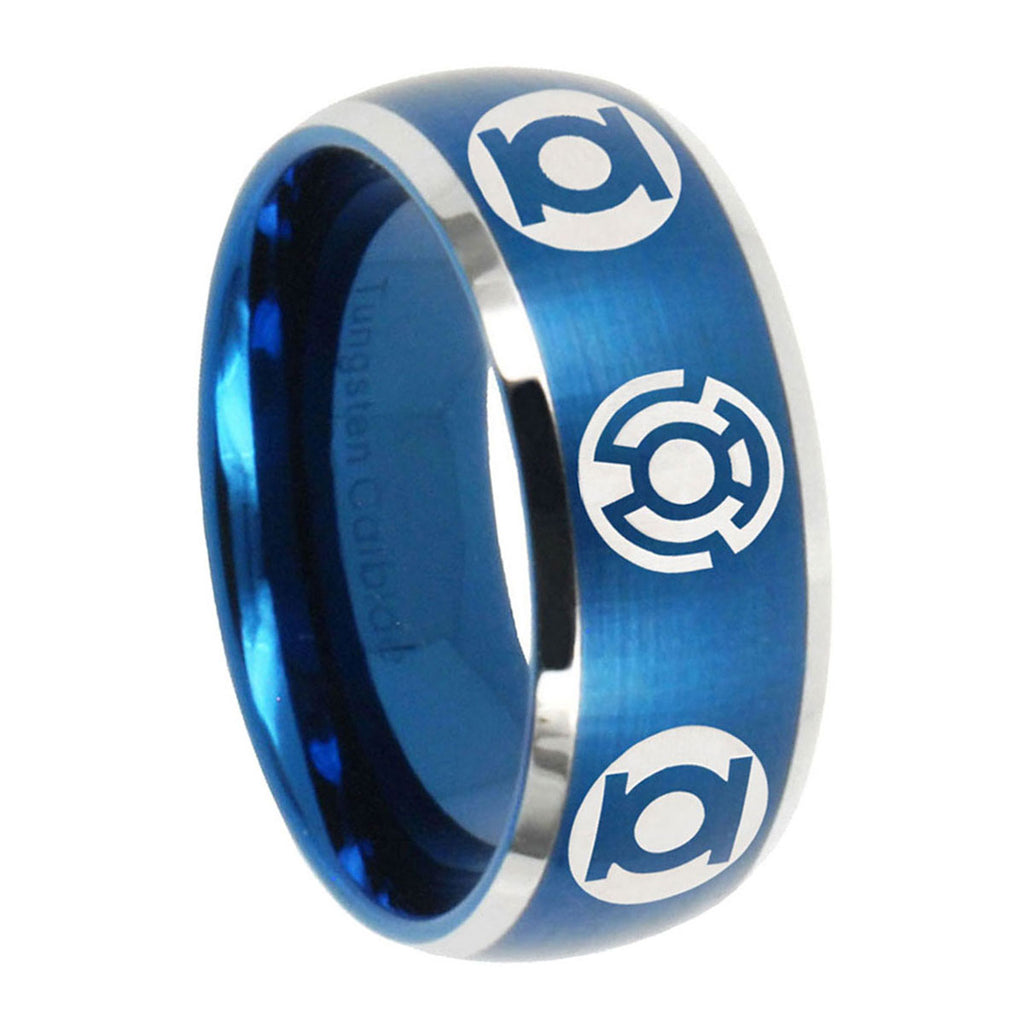 8MM Blue Green Lantern Dome Matte Blue Tungsten Ring For Men