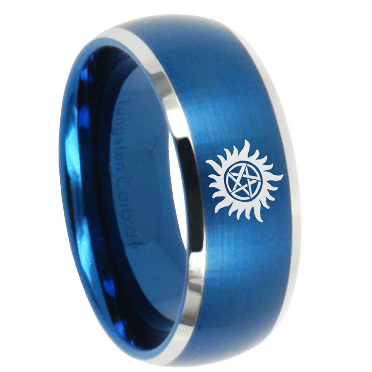 8MM Supernatural Dome Matte Blue Mens Comfort Fit Wedding Bands