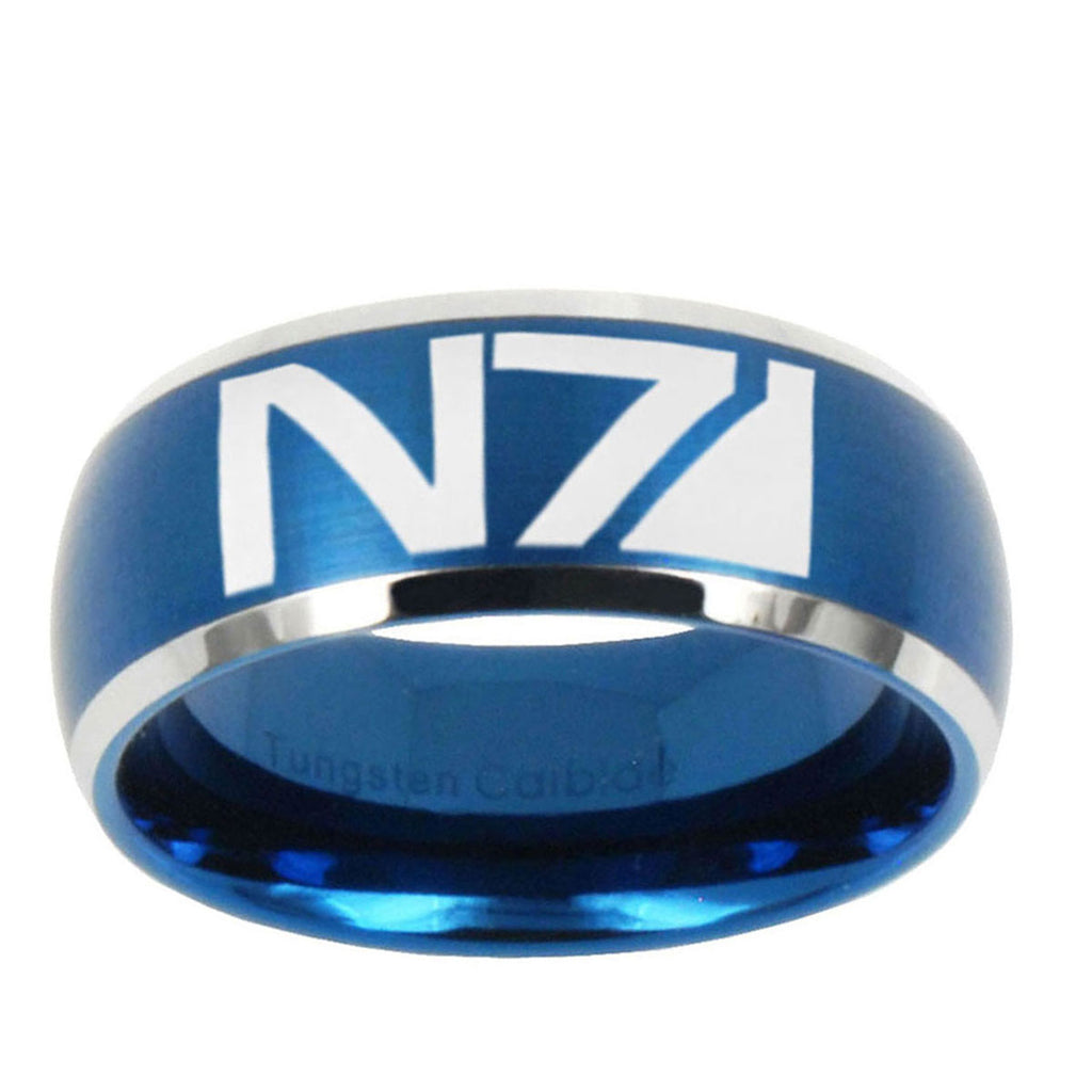 5MMN7 Design Dome Brushed Blue 2 Tone Tungsten Mens Promise Ring