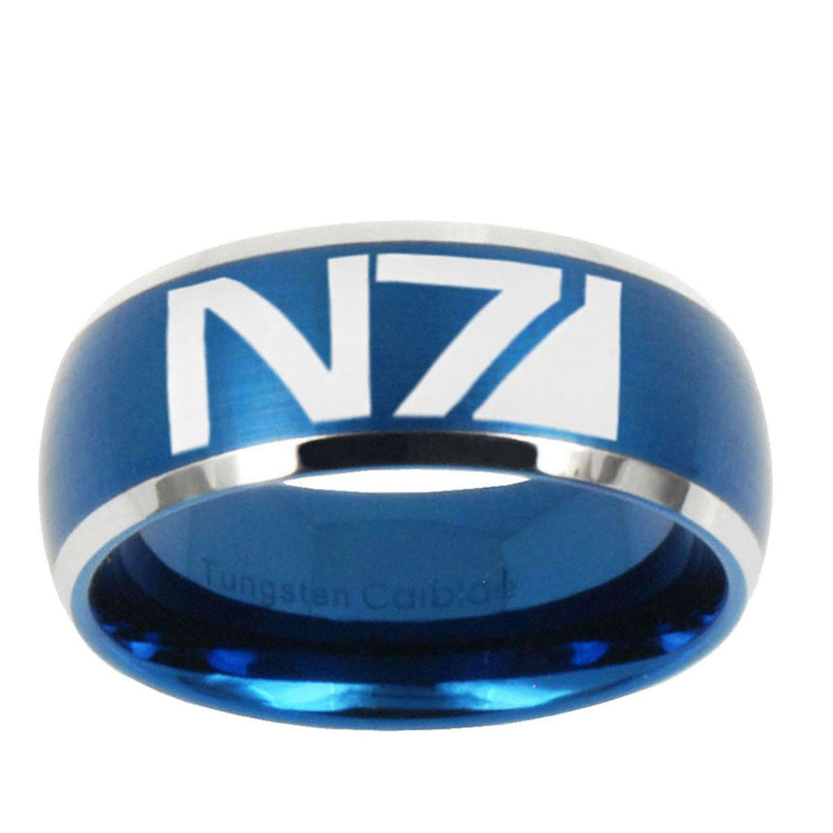 5MMN7 Design Dome Brushed Blue 2 Tone Tungsten Mens Promise Ring