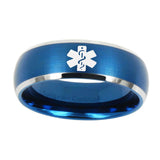 10mm-Medical-Alert-Dome-Brushed-Blue-2-Tone-Tungsten-Carbide-Men's-Ring
