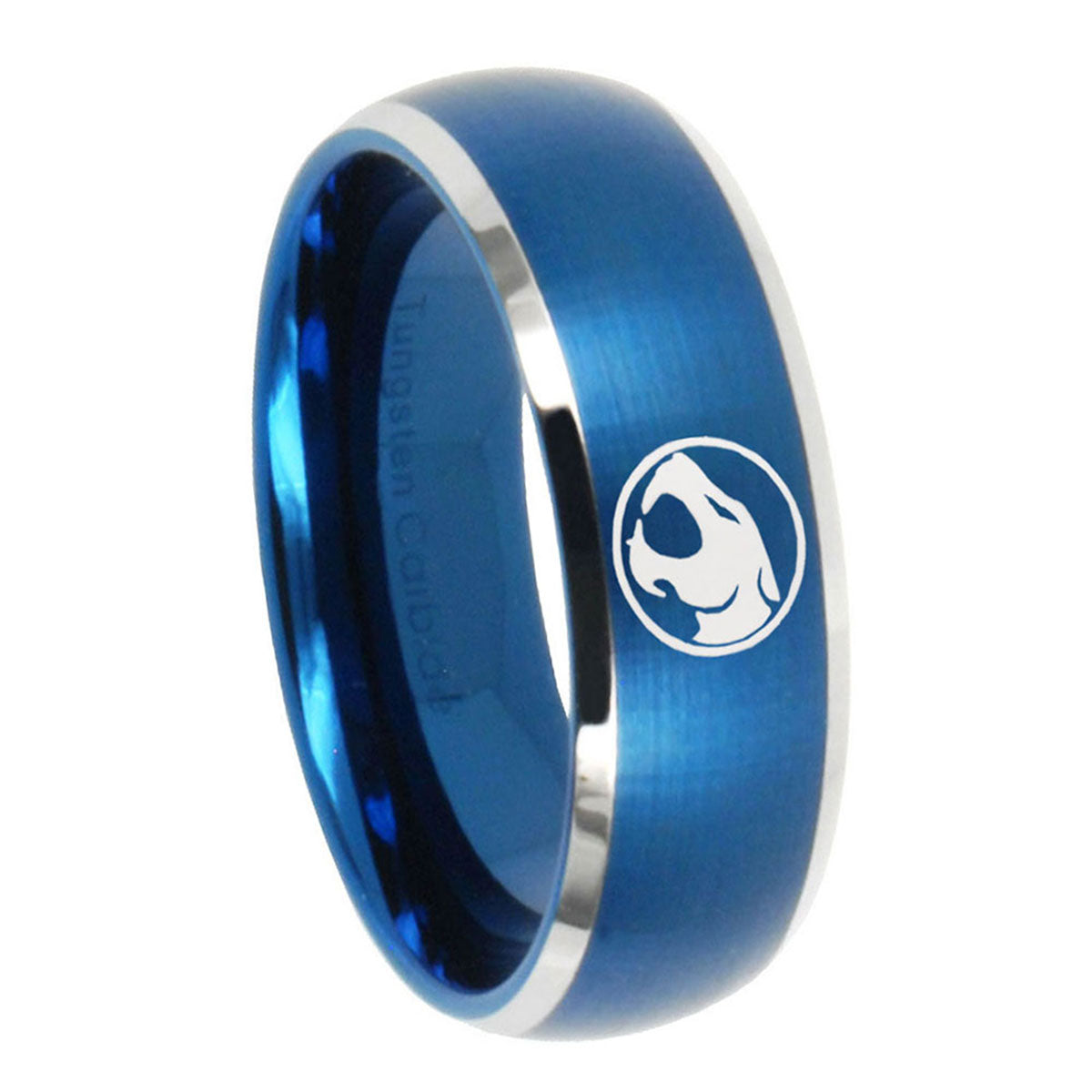 8MM Thundercat Dome Brushed Blue 2 Tone Tungsten Wedding Ring