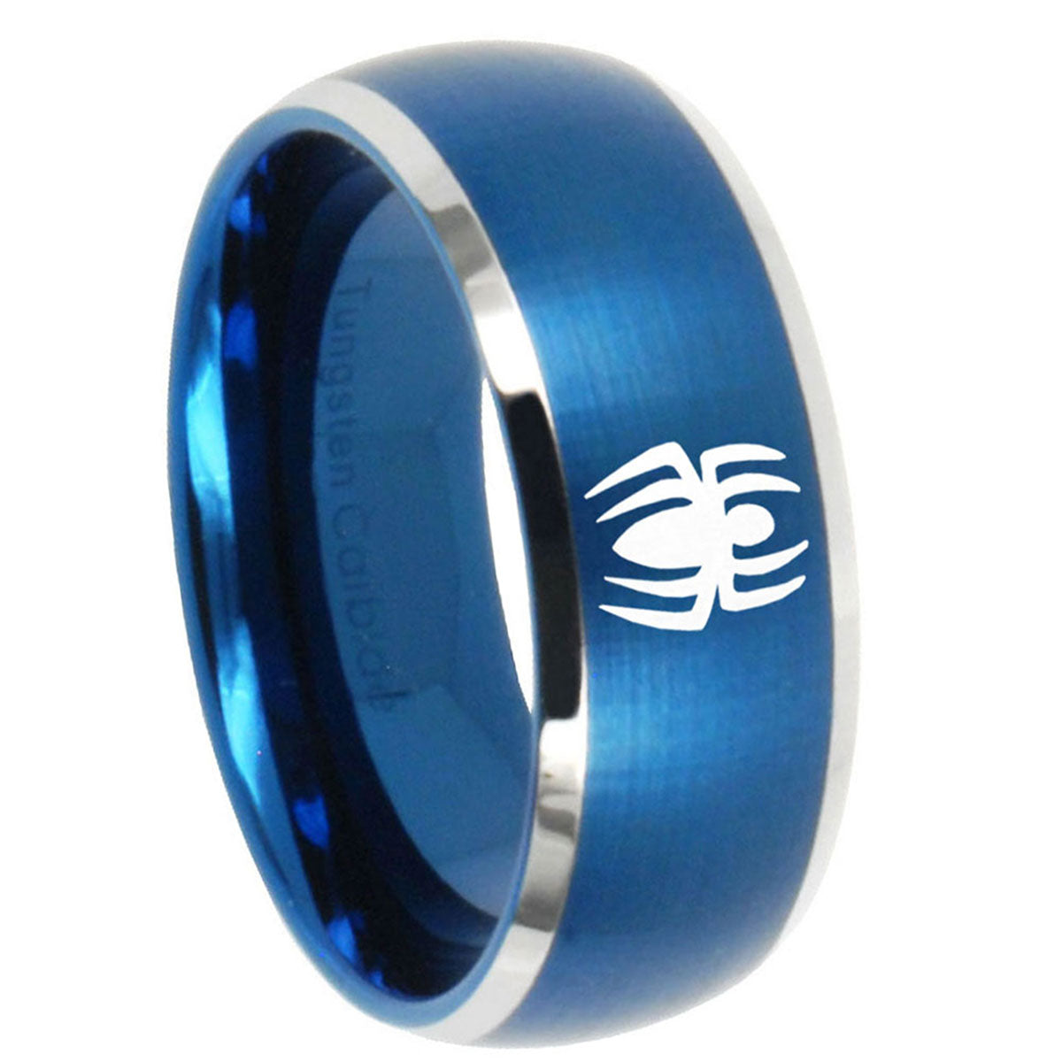 8MM Spiderman Dome Brushed Blue 2 Tone Tungsten Promise Ring