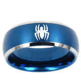 5, 8mm Spiderman Dome Brushed Blue 2 Tone Tungsten Ring