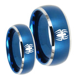 His Hers Spiderman Dome Brushed Blue 2 Tone Tungsten Mens Ring Engraved Set