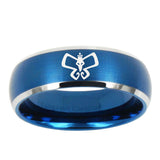 5, 8mm Monarch Dome Brushed Blue 2 Tone Tungsten Ring