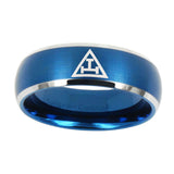 8mm-Masonic-Triple-Dome-Brushed-Blue-2-Tone-Tungsten-Carbide-Bands-Ring