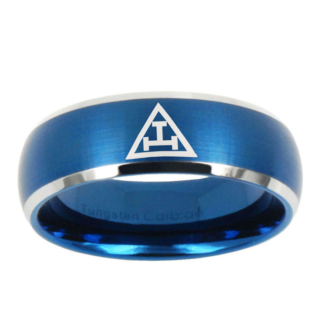 10mm Masonic Triple Dome Brushed Blue 2 Tone Tungsten Ring