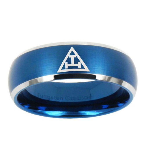 10mm Masonic Triple Dome Brushed Blue 2 Tone Tungsten Ring