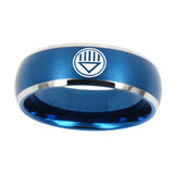 5, 8mm Lantern Corps Dome Matte Blue Engraved Tungsten Rings