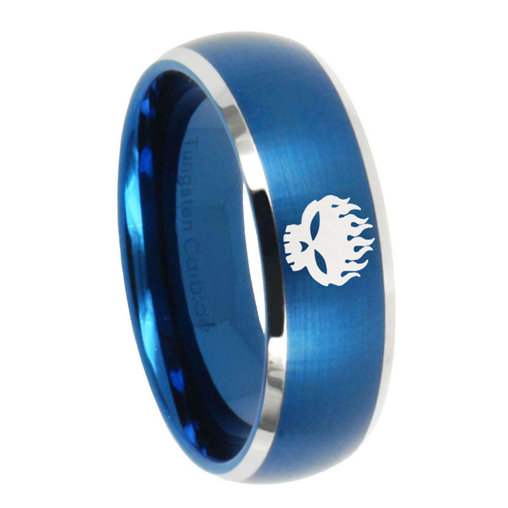 8MM Offspring Dome Brushed Blue 2 Tone Tungsten Custom Mens Ring