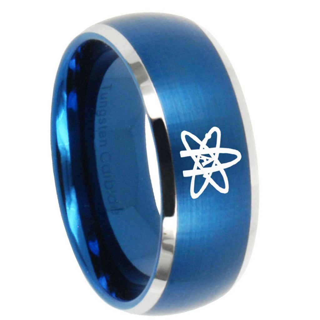 8MM American Atheist Dome Brushed Blue 2 Tone Tungsten Mens Ring