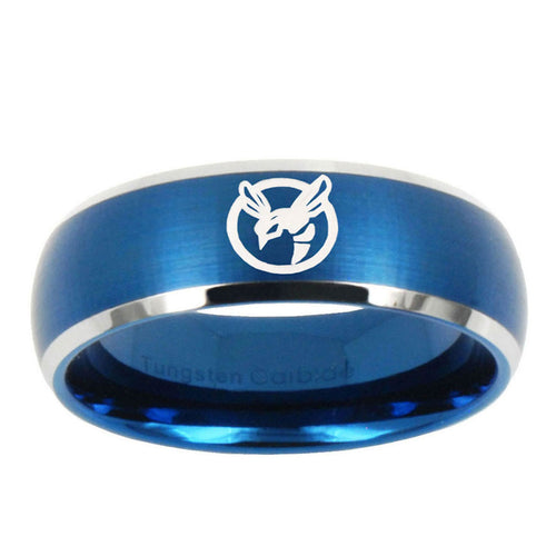 10mm Honey Bee Dome Brushed Blue 2 Tone Tungsten Ring