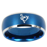 5, 8mm Music & Heart Dome Brushed Blue 2 Tone Tungsten Ring