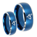 Music & Heart Dome Brushed Blue 2 Tone Tungsten Couple Rings