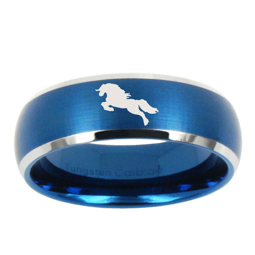 10mm Horse Dome Brushed Blue 2 Tone Tungsten Ring