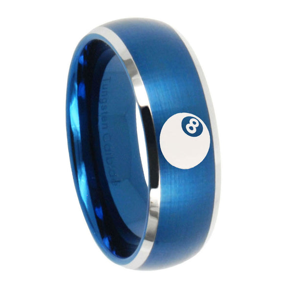 10mm-8-Ball-Dome-Brushed-Blue-2-Tone-Tungsten-Carbide-Anniversary-Ring