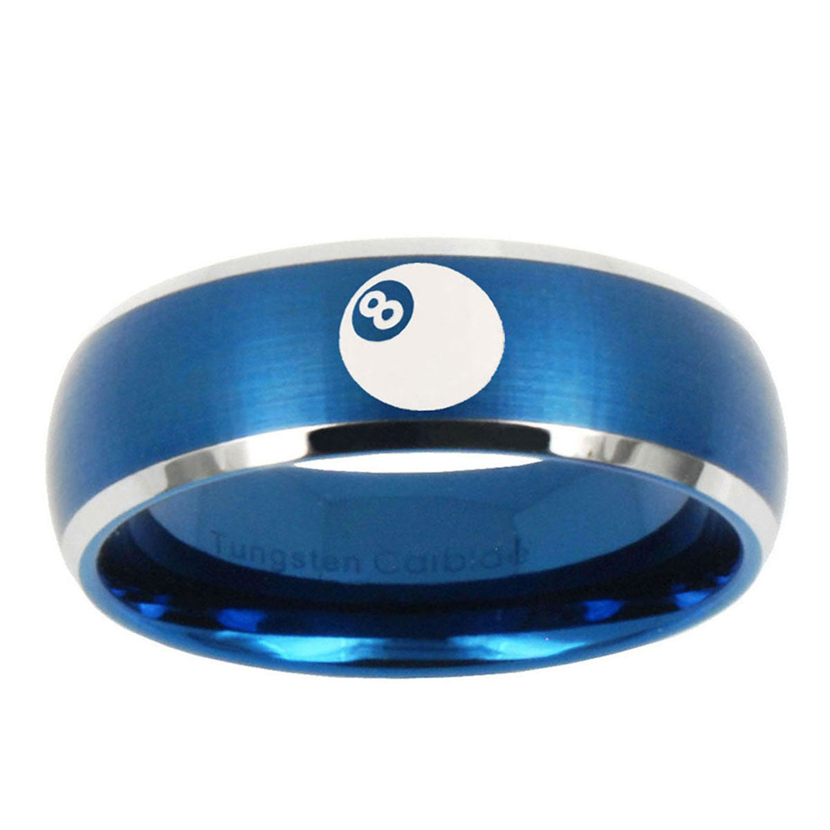 10mm 8 Ball Dome Brushed Blue 2 Tone Tungsten Ring