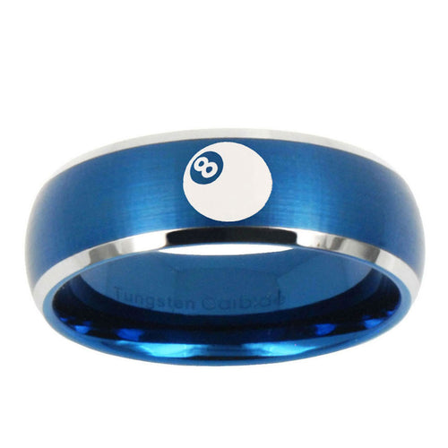 10mm 8 Ball Dome Brushed Blue 2 Tone Tungsten Ring