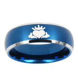 10mm Claddagh Design Dome Brushed Blue 2 Tone Tungsten Ring