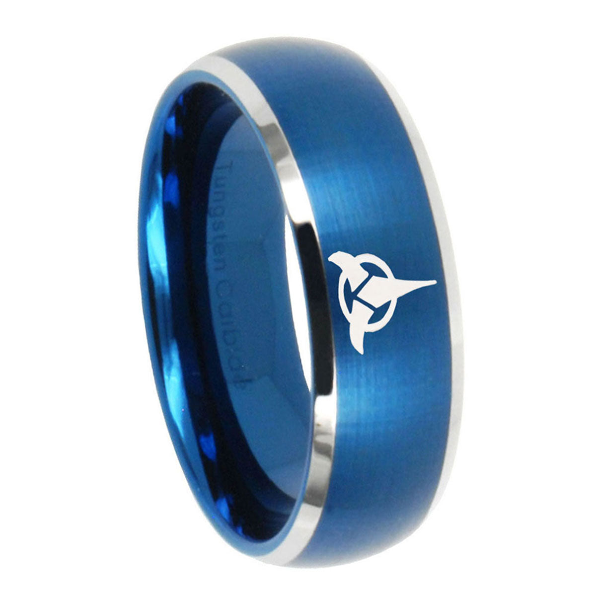 8MM Klingon Dome Brushed Blue 2 Tone Tungsten Men Ring Personalized