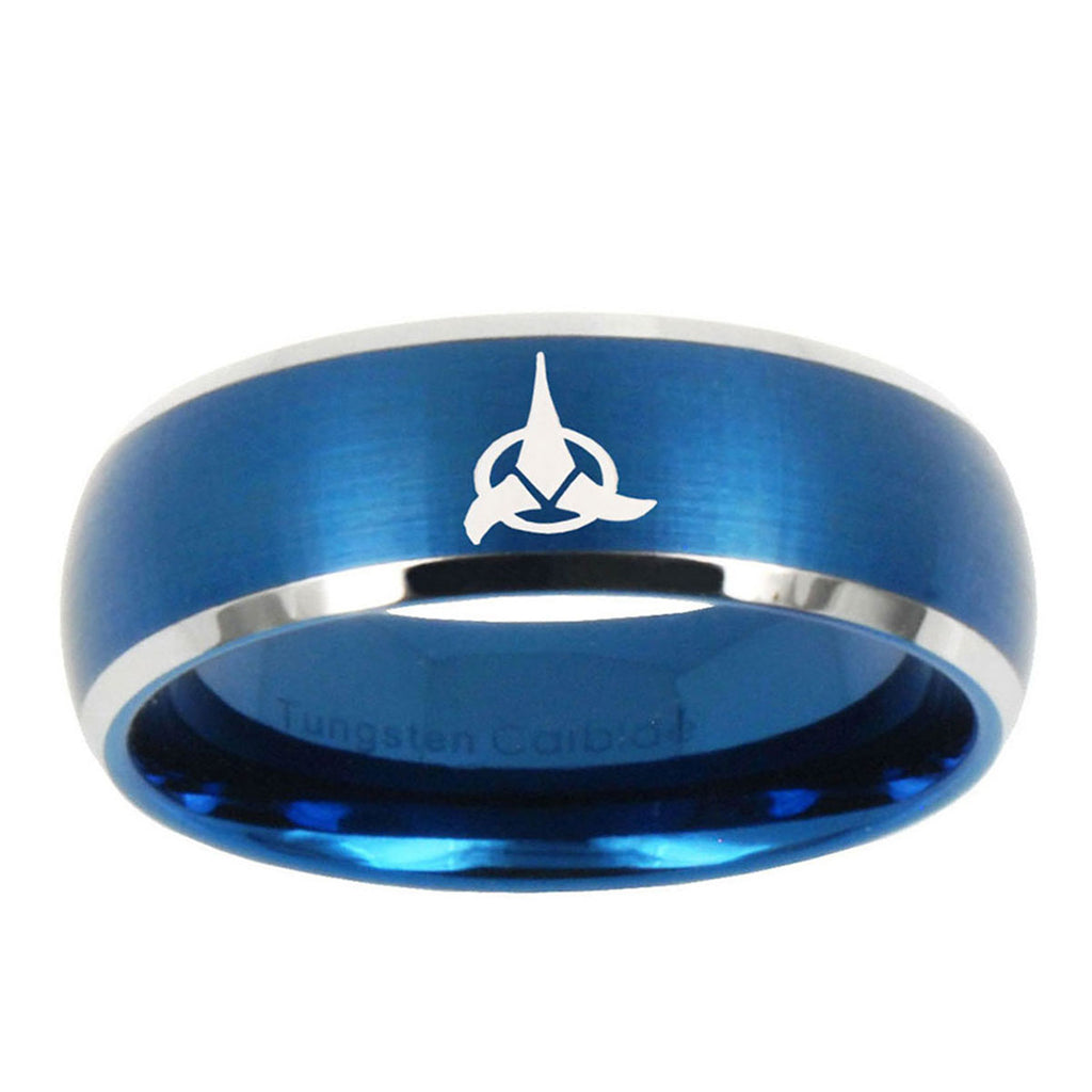 5MMKlingon Dome Brushed Blue 2 Tone Tungsten Men Ring Personalized