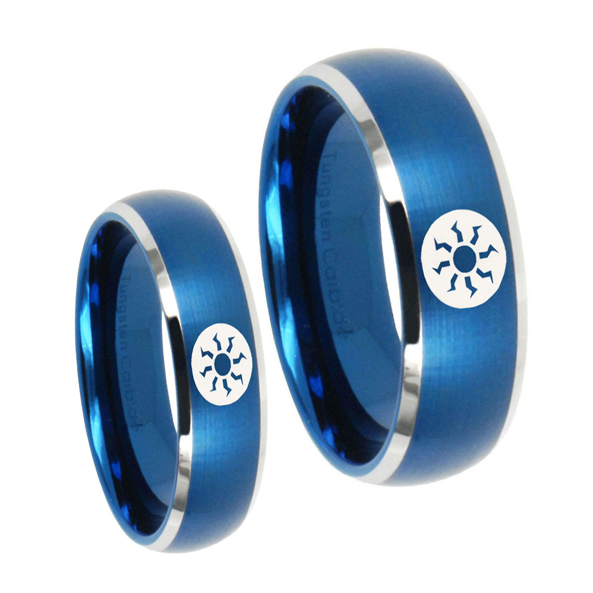 Magic The GatheRing Dome Brushed Blue 2 Tone Tungsten Wedding Band Set