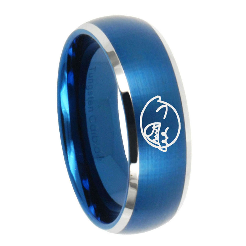 8MM Mario Boo Ghost Dome Brushed Blue 2 Tone Tungsten Ring