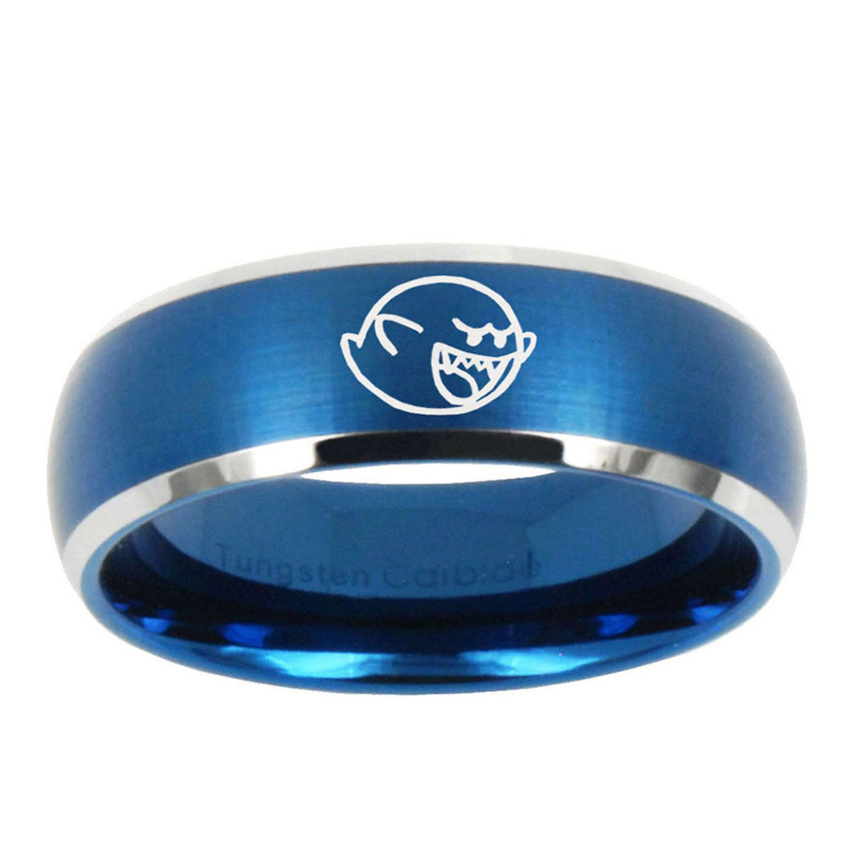 5MMMario Boo Ghost Dome Brushed Blue 2 Tone Tungsten Ring