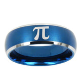 10mm Math Pi Dome Brushed Blue 2 Tone Tungsten Carbide Mens Engagement Ring