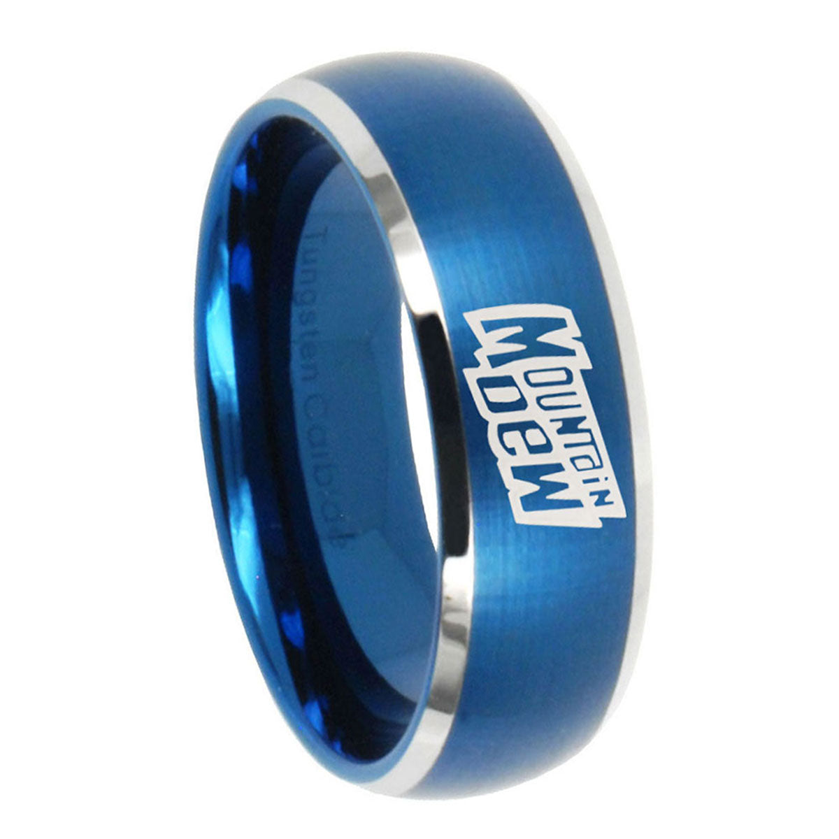 8MM Mountain Dew Dome Brushed Blue 2 Tone Tungsten Wedding Ring