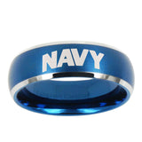 5, 8mm Navy Dome Brushed Blue 2 Tone Tungsten Ring